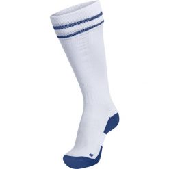 Getry piłkarskie dla dorosłych Hummel Element Football Sock. Białe legginsy sportowe Hummel, bez wzorów, do piłki nożnej. Za 38.00 zł.
