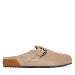 Klapki Pepe Jeans. Brązowe klapki Pepe Jeans, bez wzorów, z jeansu, bez obcasa. Za 329.99 zł.