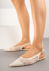 Beżowe Siateczkowe Sandały Slingback na Płaskiej Podeszwie Reolanta. Brązowe sandały Renee, z aplikacjami, biznesowe, bez obcasa, na płaskiej podeszwie, bez zapięcia. Za 79.99 zł.
