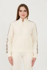GUESS Beżowa damska bluza Britney Full Zip, Rozmiar S. Brązowe bluzy sportowe Guess, s, z aplikacjami, bez kaptura. W wyprzedaży za 259.99 zł.