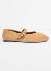Baleriny Mary Janes z oczkami. Brązowe baleriny bonprix, bez wzorów, bez obcasa. Za 84.99 zł.
