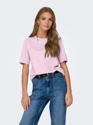 ONLY Koszulka w kolorze jasnoróżowym rozmiar: M. Różowe bluzki Only, m, bez wzorów, z bawełny, bez kołnierzyka, bez ramiączek. Za 37.47 zł.
