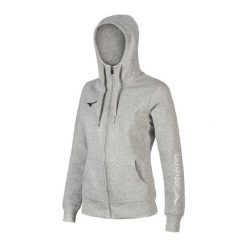 Damska bluza z kapturem Mizuno FZ. Szare bluzy sportowe Mizuno, l, bez wzorów, z bawełny, z kapturem. Za 240.50 zł.