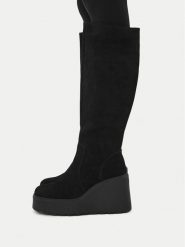 Badura Kozaki C-JANE-HY60195-15 Czarny. Czarne kozaki Badura, ze skóry, bez obcasa, na koturnie, bez zapięcia. Za 349.99 zł.