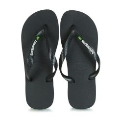 Klapki Havaianas Brasil logo. Czarne klapki Havaianas, bez wzorów, bez obcasa. Za 171.50 zł.