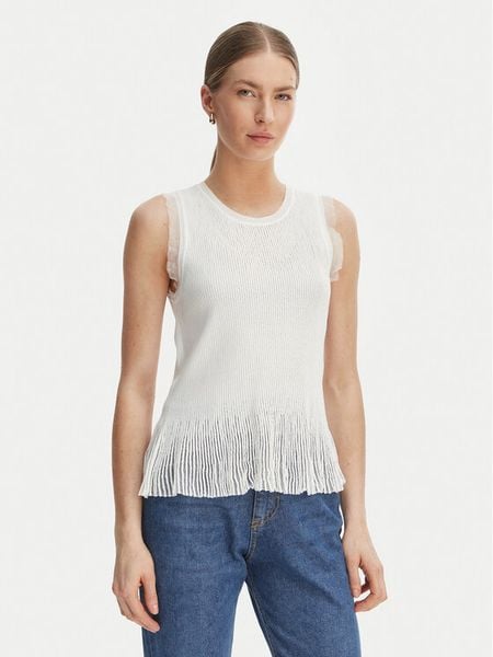 Rinascimento Bluzka CFM0012241003 Biały Slim Fit. Białe bluzki Rinascimento, l, bez wzorów, z syntetyku, bez kołnierzyka, bez ramiączek. Za 172.99 zł.