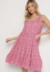 Ciemnoróżowa Bawełniana Sukienka Bez Rękawów w Kolorowe Plamki Nattelle. Czerwone sukienki Born2be, na co dzień, l, bez wzorów, z bawełny, eleganckie, bez kołnierzyka, bez ramiączek, midi. Za 39.99 zł.