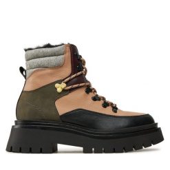 Trzewiki Pepe Jeans. Brązowe botki Pepe Jeans, bez wzorów, z jeansu, bez obcasa, na płaskiej podeszwie, bez zapięcia. Za 529.99 zł.