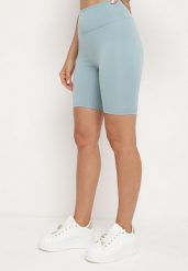Miętowe Kolarki Szorty z Wysokim Stanem i Szeroką Gumką w Pasie Nansileene. Zielone szorty Born2be, bez wzorów, eleganckie, z podwyższonym stanem. Za 29.99 zł.