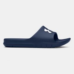 Klapki basenowe dla dorosłych Under Armour CORE PTH SL. Niebieskie klapki Under Armour, bez wzorów, ze skóry, bez obcasa. Za 69.10 zł.