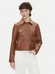 Pepe Jeans Kurtka skórzana Hillary PL402542 Brązowy Regular Fit. Brązowe kurtki Pepe Jeans, m, bez wzorów, z jeansu, bez kaptura. Za 849.99 zł.
