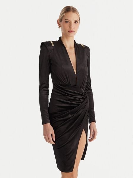 Babylon Sukienka koktajlowa MF204C Czarny Slim Fit. Czarne sukienki Babylon, bez wzorów, z syntetyku, wizytowe, bez kołnierzyka, bez ramiączek. Za 859.99 zł.