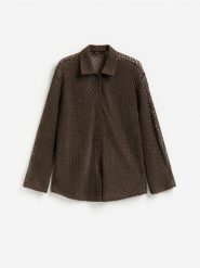 Ażurowa koszula - ciemnobrązowy. Brązowe koszule Reserved, l, w ażurowe wzory, z bawełny, bez kołnierzyka, bez ramiączek. Za 119.99 zł.