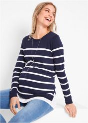 Lekki sweter 2w1 na okres ciąży i do karmienia. Niebieskie swetry bonprix, bez wzorów, bez ramiączek. Za 149.99 zł.