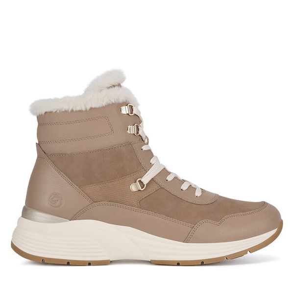 Trzewiki Remonte. Brązowe botki Remonte, bez wzorów, bez obcasa, na płaskiej podeszwie, bez zapięcia. Za 328.99 zł.