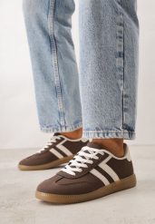 Brązowe Sneakersy w Stylu Kultowych Tenisówek Genenor. Brązowe obuwie sportowe Born2be, z dresówki, bez zapięcia, tenisowe. Za 89.99 zł.