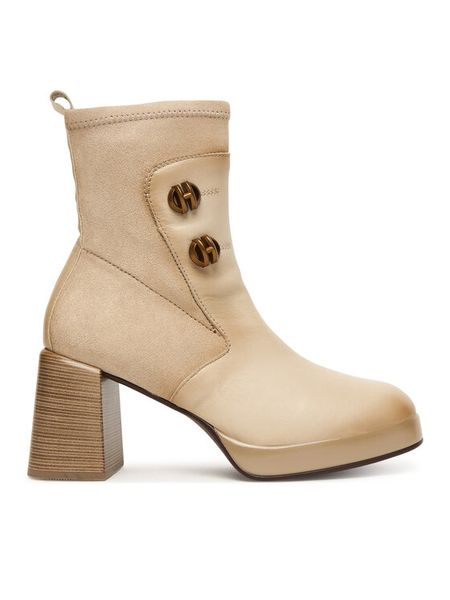 Hispanitas Botki HI254228 Écru. Botki Hispanitas, bez wzorów, z lakierowanej skóry, bez obcasa, na słupku, bez zapięcia. Za 749.99 zł.
