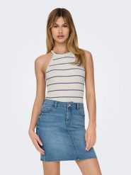 ONLY Top "Gemma" w kolorze biało-niebieskim rozmiar: XL. Białe topy Only, xl, bez wzorów, ze splotem, bez kołnierzyka, bez ramiączek. Za 70.45 zł.