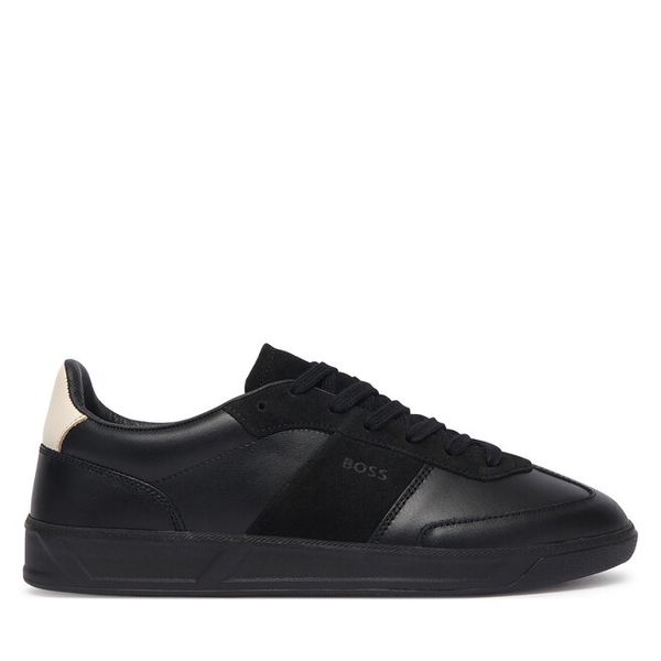 Sneakersy BOSS. Czarne botki Boss, bez wzorów, bez obcasa, na płaskiej podeszwie, bez zapięcia. Za 949.99 zł.