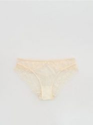 Koronkowe majtki figi - złamana biel. Figi Reserved, l, bez wzorów, z koronki. Za 39.99 zł.