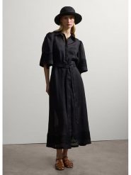 STEFANEL Sukienka w kolorze czarnym rozmiar: S. Czarne sukienki Stefanel, na co dzień, s, bez wzorów, z tkaniny, bez kołnierzyka, bez ramiączek, midi, proste. Za 369.99 zł.