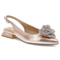 Sandały damskie Alma en Pena, skórzane z ozdobą na płaskim obcasie z noskiem w szpic ze sprzączką, różowe, V250494. Czerwone sandały Alma en Pena, z aplikacjami, ze skóry, eleganckie, bez obcasa, na obcasie, bez zapięcia. Za 499.00 zł.