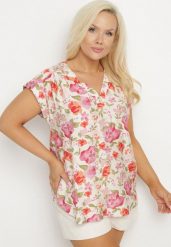 Różowa Bluzka w Kwiaty z Dekoltem V z Wiskozą Odalisa. Czerwone bluzki Born2be, l, bez wzorów, z jeansu, eleganckie, bez kołnierzyka, plus size, bez ramiączek. W wyprzedaży za 59.49 zł.