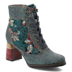 Turkusowe Botki Laura Vita Eleganckie Obuwie Damskie Na Obcasie. Niebieskie botki Laura Vita, z aplikacjami, ze skóry, bez obcasa, na obcasie, bez zapięcia. Za 424.99 zł.