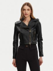 Elisabetta Franchi Kurtka skórzana GD-47Z-51E2-V1200 Czarny Regular Fit. Czarne kurtki Elisabetta Franchi, bez wzorów, ze skóry, bez kaptura. Za 2,979.00 zł.
