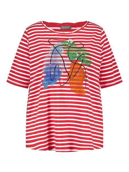 SAMOON Koszulka w kolorze czerwono-białym rozmiar: 42. Białe bluzki Samoon, bez wzorów, bez kołnierzyka, bez ramiączek. Za 61.17 zł.