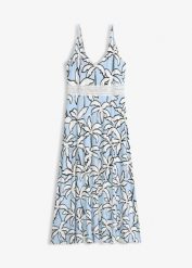 Długa sukienka z koronkową wstawką. Niebieskie sukienki bonprix, bez wzorów, z koronki, eleganckie, bez kołnierzyka, bez ramiączek, maxi. Za 79.99 zł.