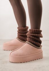 Różowe Śniegowce na Grubej Podeszwie z Ozdobnym Haftem Zivirae. Czerwone trapery i śniegowce Born2be, z puchu. Za 49.99 zł.