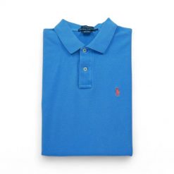 Krótki Rękaw Kobiecy Polo Niebieski. Niebieskie koszulki polo RALPH LAUREN, l, bez wzorów, bez kołnierzyka, bez ramiączek. Za 85.16 zł.