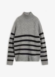 Luźny sweter z golfem. Szare golfy bonprix, bez wzorów, bez ramiączek. Za 109.99 zł.