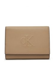 Calvin Klein Jeans Mały Portfel Damski Sculpted Medium Trifold LV04K1078G Beżowy. Brązowe portfele Calvin Klein Jeans, bez wzorów, z jeansu. Za 139.99 zł.