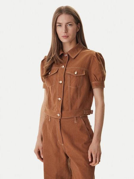 Guess Kurtka jeansowa W6GL08 W1804 Brązowy Regular Fit. Brązowe kurtki Guess, l, z aplikacjami, z jeansu, bez kaptura. Za 382.99 zł.