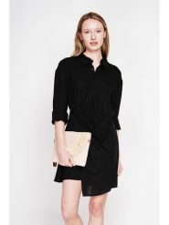 ASSUILI Lniana sukienka w kolorze czarnym rozmiar: 42. Czarne sukienki Assuili, na co dzień, bez wzorów, ze lnu, bez kołnierzyka, bez ramiączek, mini, proste. Za 130.99 zł.