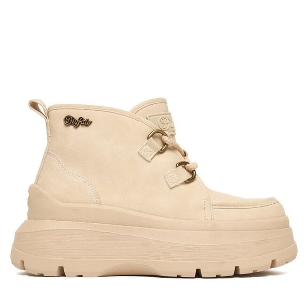 Botki Buffalo. Brązowe botki Buffalo, bez wzorów, bez obcasa, na płaskiej podeszwie, bez zapięcia. Za 289.99 zł.