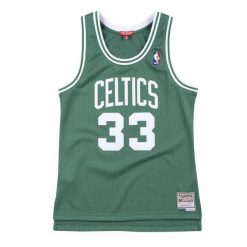 Koszulka damska NBA Boston Celtics Larry Bird 1985/86. Zielone bluzki Mitchell & Ness, bez wzorów, z poliesteru, sportowe, bez kołnierzyka, bez ramiączek. Za 454.50 zł.