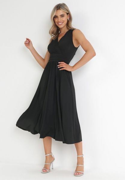 Czarna Sukienka Midi Bez Rękawów z Plisowanym Dołem Dreana. Czarne sukienki Born2be, na imprezę, l, bez wzorów, eleganckie, bez kołnierzyka, bez ramiączek, midi, plisowane. Za 179.99 zł.