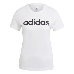 T-shirt damski z logo adidas Essentials. Białe t-shirty Adidas, xl, bez wzorów, bez kołnierzyka, bez ramiączek. Za 69.09 zł.