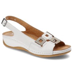Białe Eleganckie Sandały Pollonus Modne Obuwie Damskie. Białe sandały Pollonus, bez wzorów, eleganckie, bez obcasa, na koturnie, bez zapięcia. Za 199.00 zł.