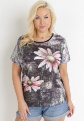 Czarna Bluzka Oversize z Metalicznym Nadrukiem w Kwiaty z Cyrkoniami Deqsa. Czarne bluzki Born2be, m, bez wzorów, bez kołnierzyka, bez ramiączek. W wyprzedaży za 46.74 zł.