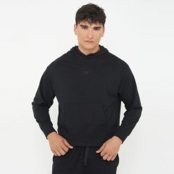 Unisex bluza sportowa z kapturem F BOXY czarna. Czarne bluzy LEGEA, m, bez wzorów, z bawełny, z kapturem. Za 96.00 zł.