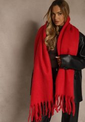 Czerwony Szalik Ozdobiony Frędzlami Owedela. Czerwone szaliki Renee, bez wzorów, z jeansu, street. Za 39.99 zł.