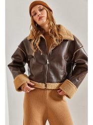 Bianco Lucci Kurtka przejściowa w kolorze ciemnobrązowym rozmiar: 36. Brązowe kurtki Bianco Lucci, bez wzorów, ze skóry, bez kaptura. Za 130.99 zł.