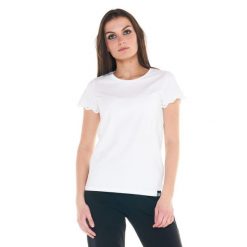 Damska koszulka w kolorze czarno-białym. Białe bluzki LEONE 1947 APPAREL, l, bez wzorów, z tkaniny, sportowe, bez kołnierzyka, bez ramiączek. W wyprzedaży za 111.80 zł.