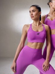 4F Biustonosz treningowy ze średnim wsparciem damski - różowy M. Czerwone bielizna sportowa 4f, m, bez wzorów, z gumy. Za 129.99 zł.