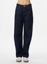 Pieces Dżinsy - Barrel fit - w kolorze granatowym rozmiar: W25/L32. Niebieskie jeansy Pieces, l, z aplikacjami. Za 109.95 zł.