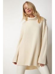 Happiness Istanbul Sweter w kolorze beżowym rozmiar: onesize. Brązowe golfy Happiness Istanbul, bez wzorów, ze splotem, bez ramiączek. Za 84.01 zł.